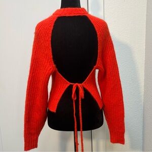 Future Collective Reese Blutstein Open Back Knit Sweater XS Vibrant Red Eclectic